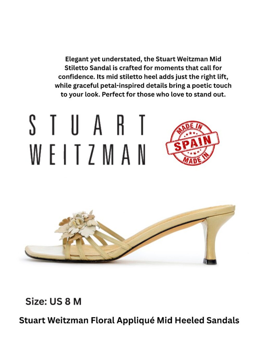 Stuart Weitzman Floral Appliqué Mid Heeled Sandals